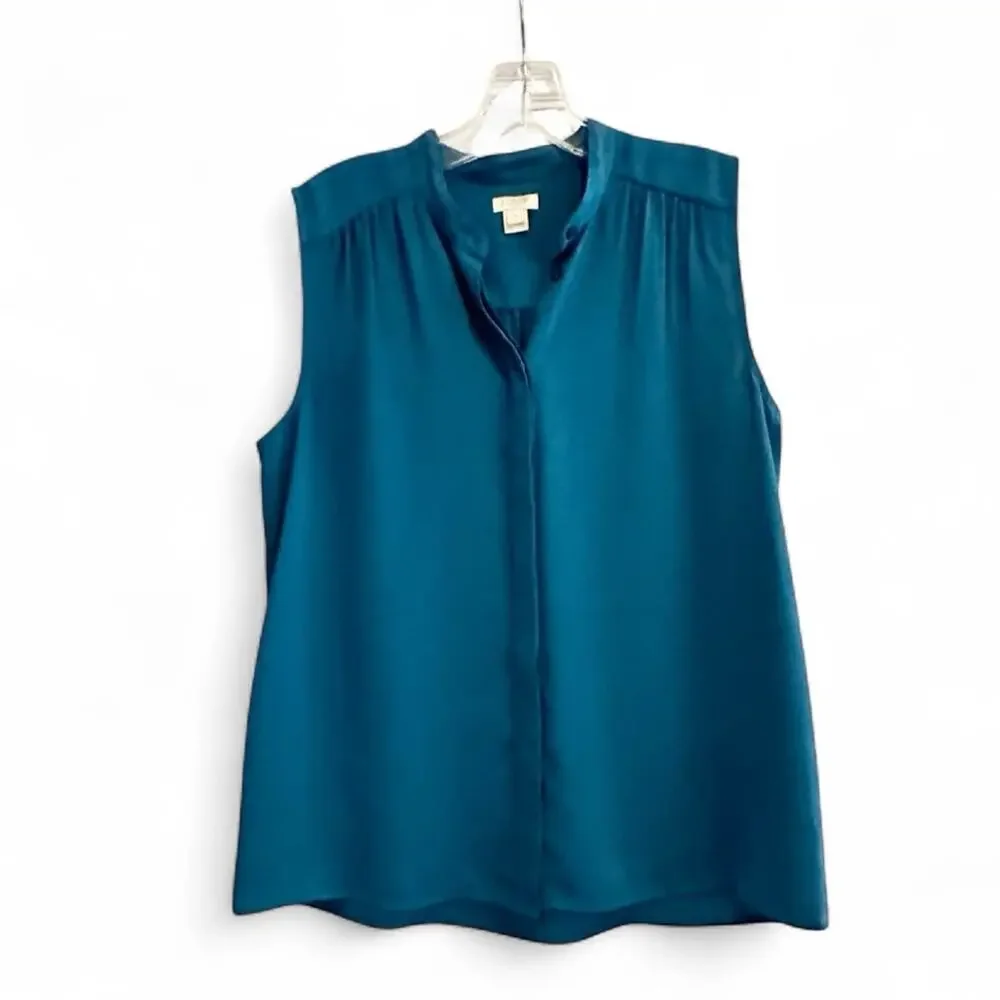 J. Crew Dark Teal Sleeveless Button Front Top Blouse Size 8 G2248 Summer 2017